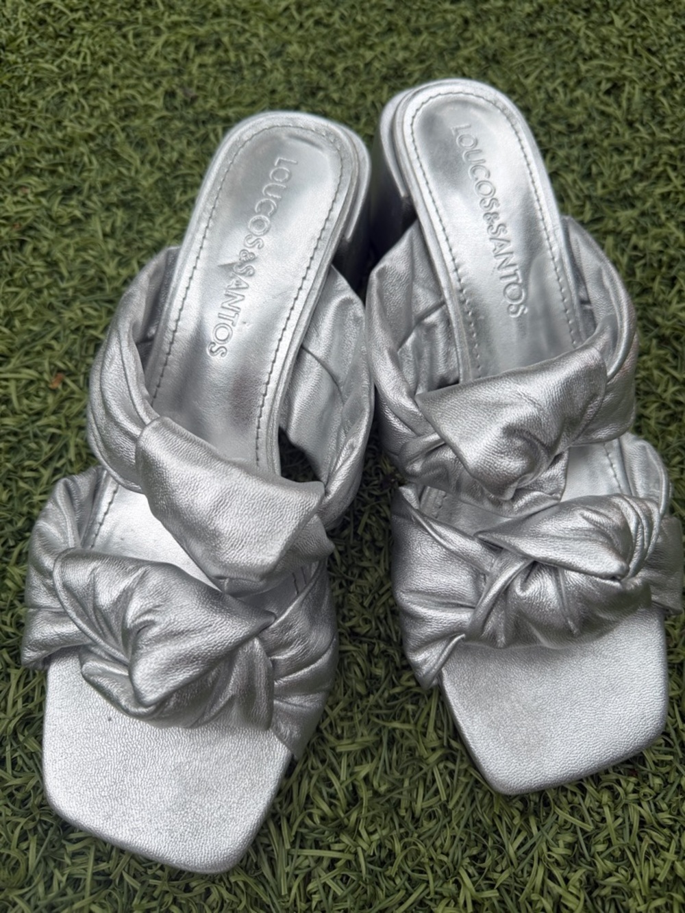Silver Knotted Slide Mules - Women's